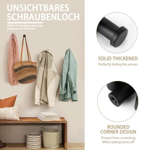 Geaanen 4 Stück Garderobenhaken Schwarz Kleiderhaken Schwarz Handtuchhaken Schwarz Wandhaken, Mit Befestigungsschrauben zum Aufhängen von Kleidung und Alltagsgegenständen in Küche und Schlafzimmer