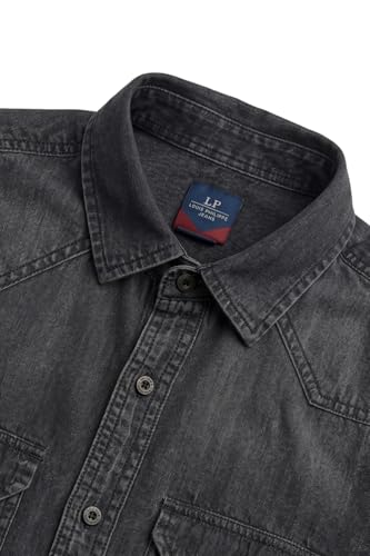 Image of Louis Philippe Men's Slim Fit Classic Denim Wash Stylized Fashion Full Sleeve Casual Shirt