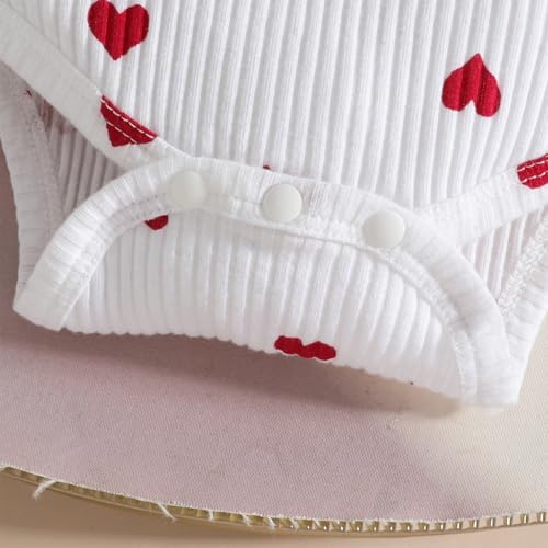 LUVCES Neugeborenes Baby Mädchen Röcke Sets Rotes Herz Rüschen Top + Knopf Overall Hosenträger Skirt + Stirnband Kleidung Outfits Set 3Pcs Rotes Liebesherz 0-3 Monate