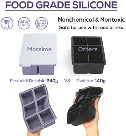 Ice Cube Tray with Lid, 2 Pack Extra Large 2 Inch(5cm) Silicone Ice Cube Molds, Easy Release Reusable BPA Free, for Baby Food, Whiskey, Cocktail, Beverages and Any Drink (Purple)