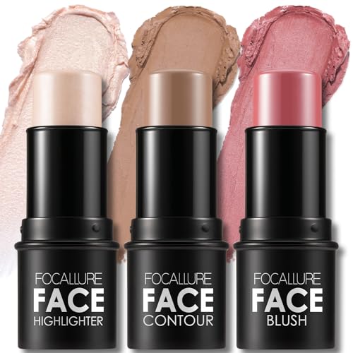 FOCALLURE 3 Pcs Cream Contour Sticks,Shades with Highlighter & Bronzer