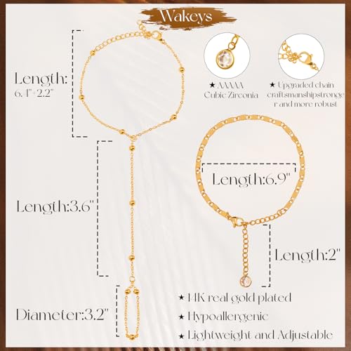 Elegant Gold & Silver Adjustable Hand Chain Bracelet Set for Women - CZ Beaded Layered Finger Jewelry by Femmesavor - Image 5