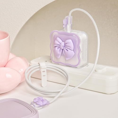 Image of FACTOTECH Case for MacBook & iPad Charger, 29w 30w 35w Charger Case, Travel Cord Organizer, Accessories (for Apple 29w 30w 35w Adapter)-Purple Bow