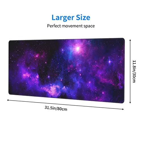 Image of Large Gaming Mouse Pad XL, Galaxy Full Desk Mousepad with Stitched, Long Non-Slip Base Keyboard Pad with Space, Extended PC Laptop Computer Mat Gifts for Men Office Decor, (Purple, 31.5*11.8 In)