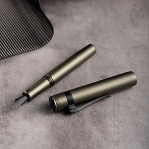 Image of Hongdian M2 Black Forest Mini Fountain Pen, Long Blade Nib & Sleek Shape Aluminium Short Pocket Travel Pen (Army Green)