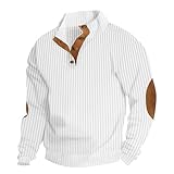 QOSOQ Sweat-shirt matelassé décontracté en velours côtelé à manches longues et col montant pour homme, blanc, Taille S
