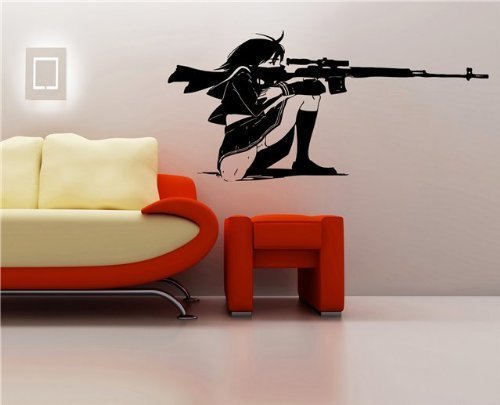 Anime Girl with Rifle Wall Mural Decal