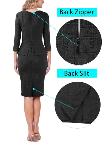 Image of VFSHOW Womens Work Business Office Front Zipper Peplum Church Sheath Dress