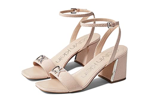 Calvin Klein Hemina - Heels for Women - Faux Leather Upper - Adjustable Buckle Closure - Open Toe - Block Heel Latte 9.5 M