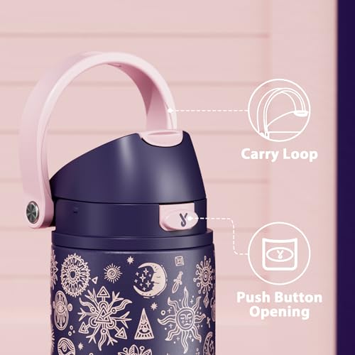 Image of 24 oz Insulated Water Bottle for Women: Meoky Stainless Steel Metal Water Bottle with 2-in-1 Straw and Spout Lid - Leak Proof, Cold for 24 Hours, Protective Silicone Base, BPA-Free for School, Arcana