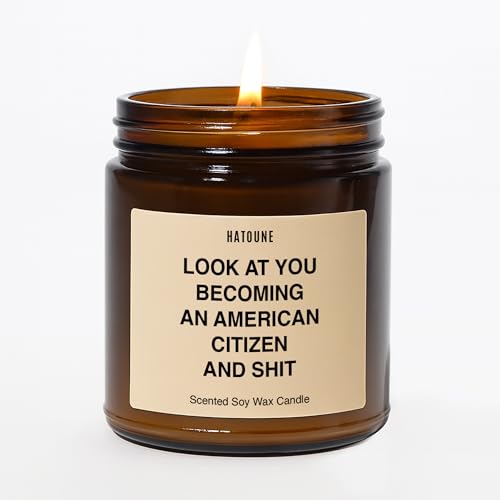 Hatoune Look at You Becoming an American Citizen Scented Soy Candle Funny Us Citizenship Gift New American Citizen Candle Freedom Gift AR8UCR, Raspberry Vanilla, 7.2 oz
