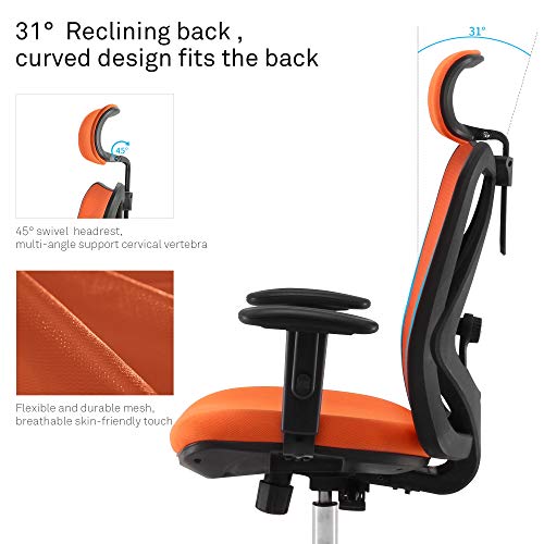 Image of SIHOO Ergonomic Desk Chair, Computer Chair with Breathable Mesh Design Adjustable Headrest and Lumbar Support High Back Chair(Orange)