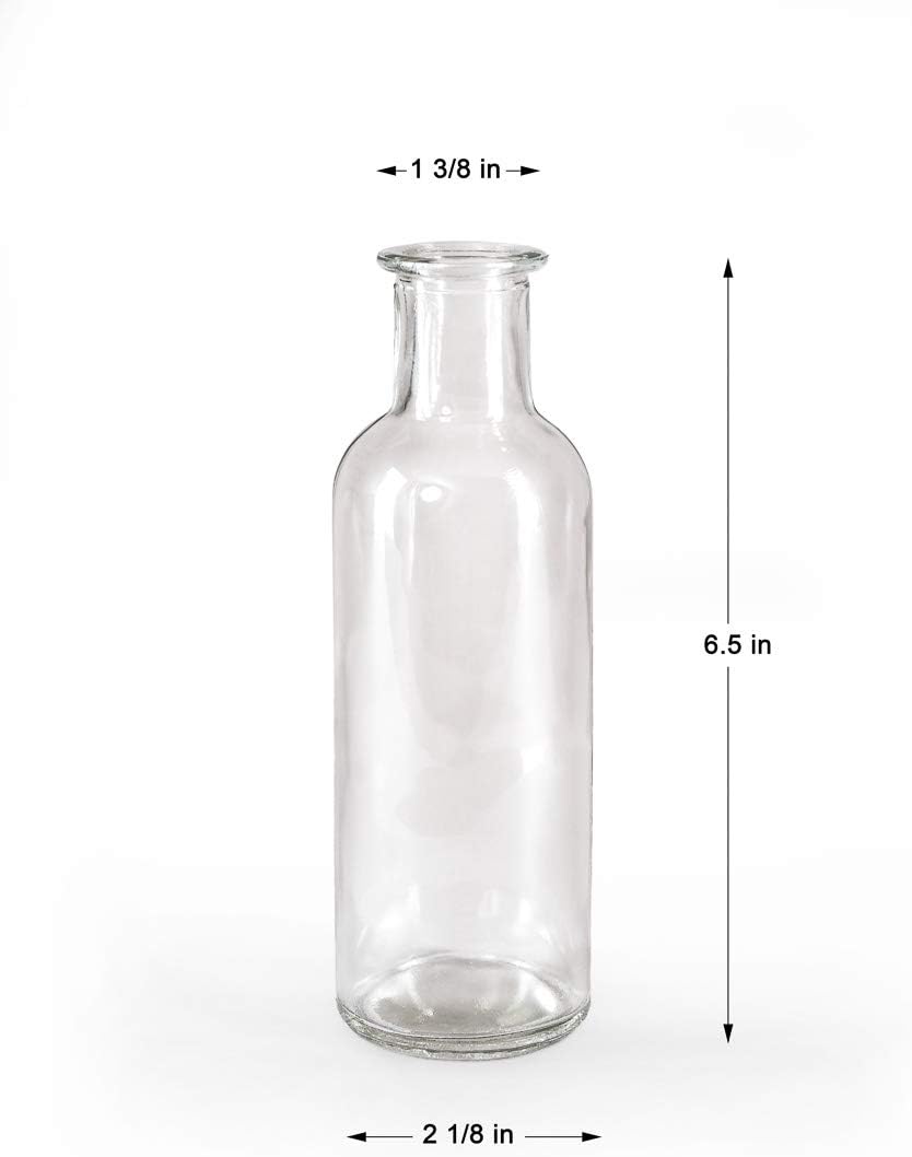Serene Spaces Living Clear Glass Bud Vases – Vintage Apothecary Jars, Decorative Bottles for Weddings, Antique-Style Centerpieces, and Flower Arrangements - Set of 6 (6.5" Tall & 2" Diameter)