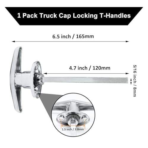 Image of 1 Pack T-Handle Truck Cap Lock, Silver Zinc Alloy Keyed Alike | Zinc Alloy Plated Anti-Rust, 5 /16 Inch Shaft 120mm Long, 90 Degree Turn, Fits Pickup Back Side Door, 1.5 Inch Hole Spacing