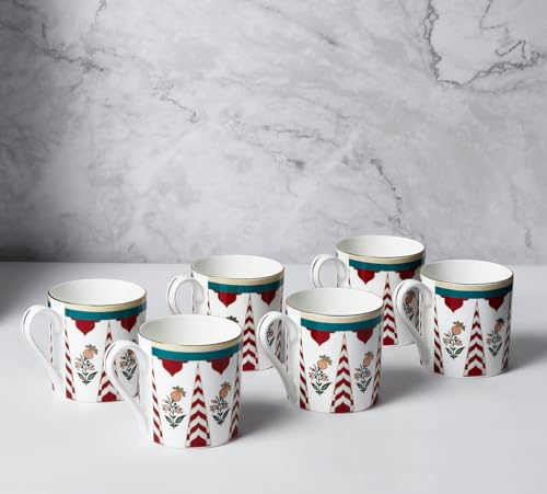 Image of India Circus by Krsnaa Mehta Blushed Orchard Melon Coffee Mug | Tea Cup with Handles | Dishwasher Safe | Designer Multicolor, Set of 6, 220 mL Each