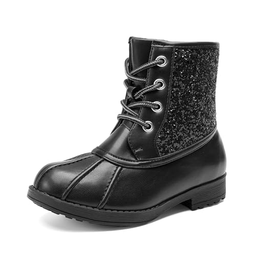 DREAM PAIRS Girls Glitter Ankle Boots Warm and Soft Velvet Lining with Side Zipper for Toddler/Little Kid/Big Kid 13 Little Kid All Black