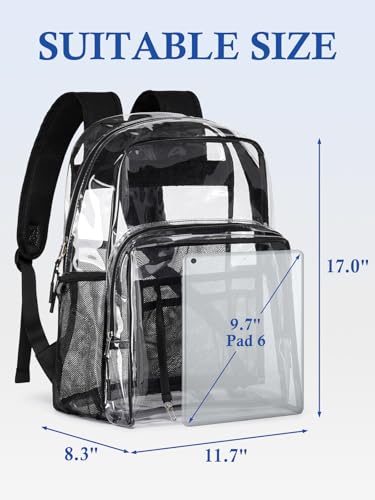Clear Backpack for School, 17 inch Large Heavy Duty-TPU See Through Bookbag for Boys Girls and Adult, Transparent Backpack With Multi-Pockets for College Work Gym Sport, Black3