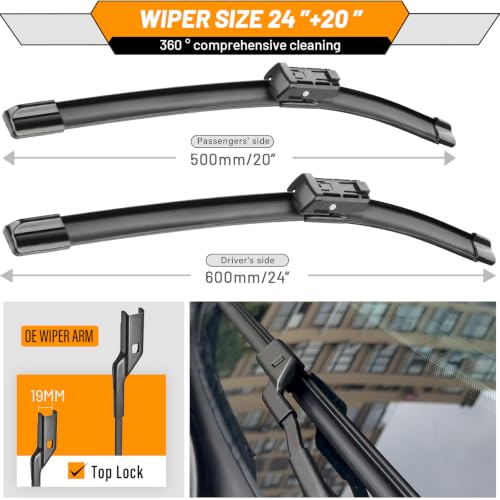 Image of OEM Windshield Wiper Blade Replacement for Toyota Tacoma 2024-2025 | Fits Tacoma 2024-2025, 24 inch +20 inch, 2-pack, OEM quality, all-season performance, easy install
