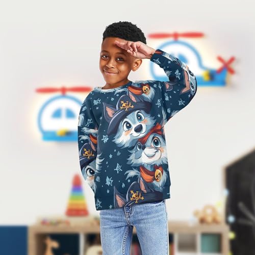 JUNZAN Cartoon Cute Wolf Kids Boys Sweatshirt Hoodie Fleece Hoodie for Boys Athletic 4T4