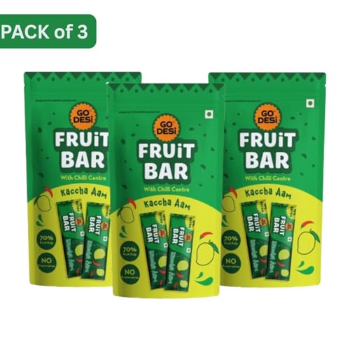 Image of GO DESi Kaccha Aam Fruti Twist Fruit Bars - 3 x Pack of 10 pieces, Aam Papad, Mango Fruit Jelly