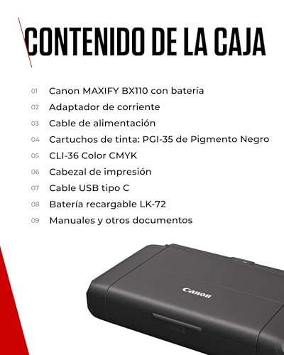 Miniatura 7 de Canon Maxify Bx110 Impresora Pequeña Inalámbrica - Batería Recargable - Imprime Hasta A4 Desde Ordenador, Smartphone Ideal Para Teletrabajo Y Viajes