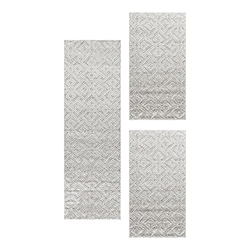 HomebyHome Bettumrandung Schlafzimmer 3 teilig Hochflor Teppich Creme - Waschbarer Teppich Extra...