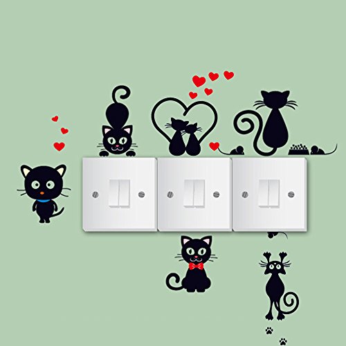 Sticker removible gatos negros caricatura 5 piezas miniatura 2