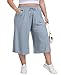 Cheapestbuy Women's Plus Size Wide Leg Capris Summer Palazzo Lounge Cropped Pants Casual Flowy Capri Pants with Pockets Denim Blue