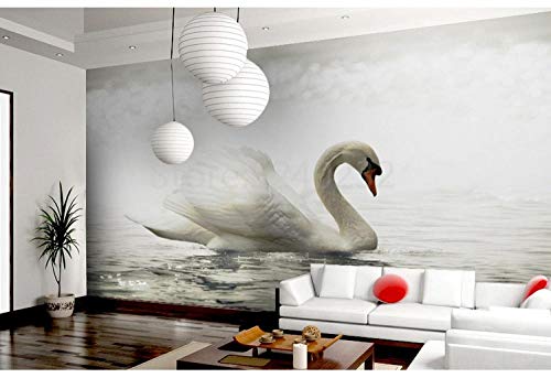 Papier peint mural cygne blanc 300x210 cm décor salon - 2