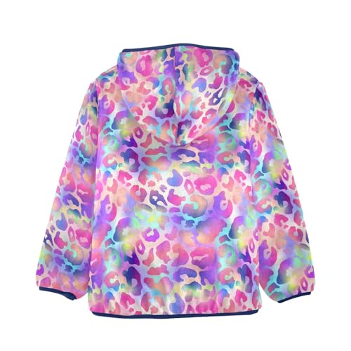 Rainbow Leopard Toddler Fleece Jacket Baby Boys Hooded Zipper Long Sleeve Thick Warm Outerwear 3-10 Years2