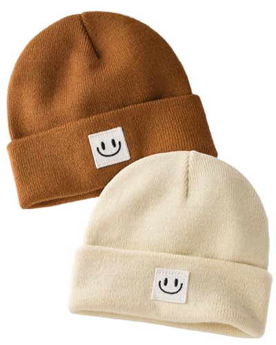 Image of FURTALK Baby Beanie Cute Toddler Winter Hat Knit Boys Girls Warm 2 Pack Kids Embroidered Beanies Cap for 0-8 Years