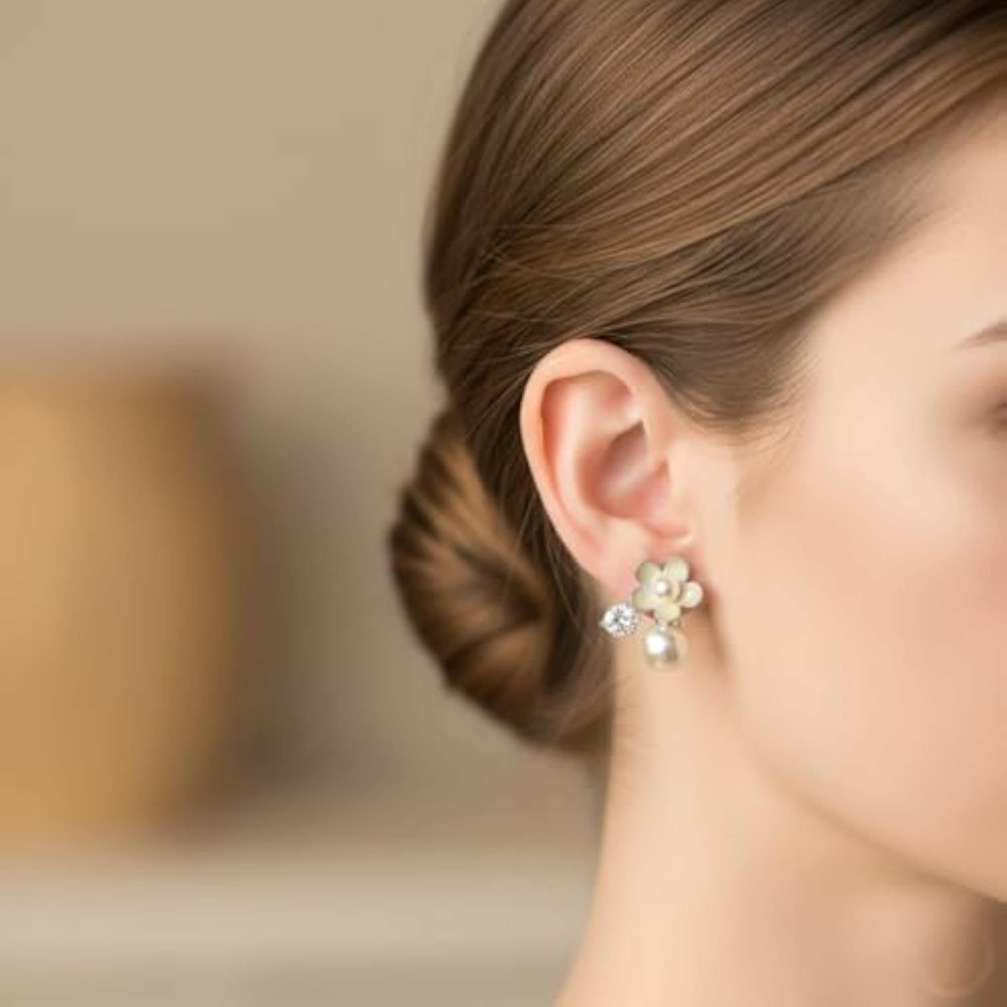 Women's Versatile Pearl & Flower Cluster Studs, 925 Silver