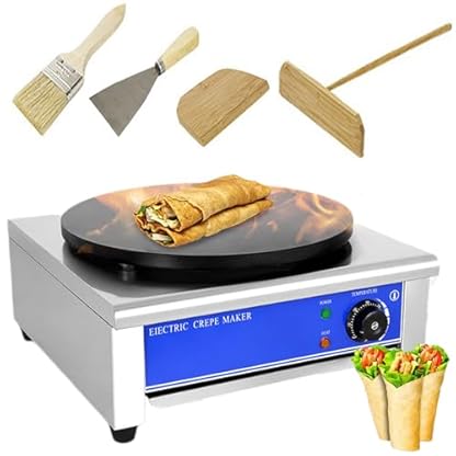 KJHYYPP 2800-W-Elektro-Crêpe-Maker mit 14,7-Zoll-Antihaft-Grillplatte für Eier, mit Temperaturregelung, Spatel, Streuer, Edelstahl