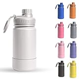 Garrafa Térmica Infantil - 350ml, Aço Inox 304 Parede Dupla de Isolamento 24horas Gelado, Tampa Rosca De Segurança, Anti Vazamento, Base Silicone AntiDerrapante, BPA Free (Branco)