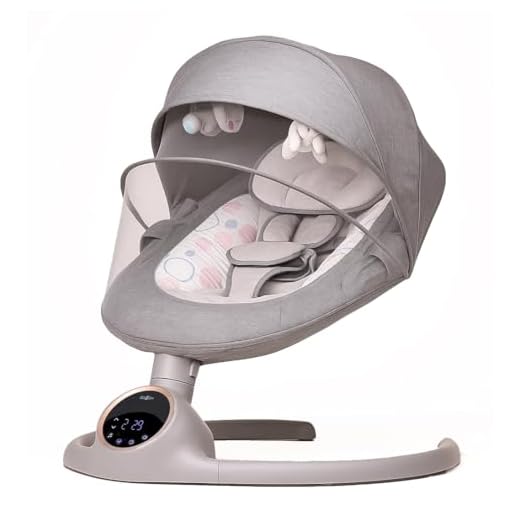 BEBE2LUXE Alpha : Balancelle bebe/Transat bebe électrique, écran tactile LED, telecommande, bluetooh, harnais de sécurité 5 points, jusqu'a 9kg (gris)