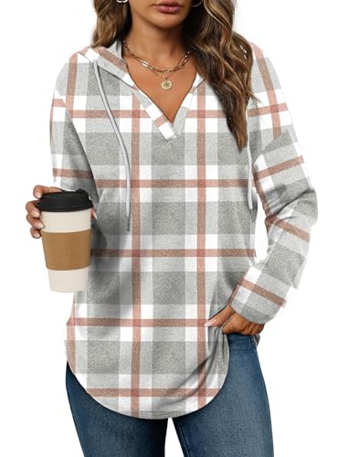 Long Sleeve Shirts for Women Casual Fall Sweatshirts 2025 Fashion Clothing Winter Sweaters Coffee Plaid XL