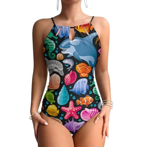 Maillot de bain contrôle ventre pour la plage monokini tortue dauphin