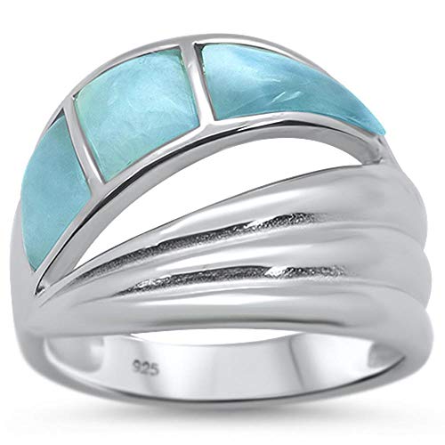 CloseoutWarehouse Natural Larimar Curvy Band Ring Sterling Silver