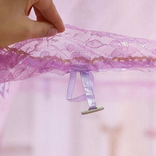 CdyBox Princess Mosquito Net Three Door Opening Bed Tent Canopy Curtains Netting with Stand Fits Twin Full Queen (Pink 1, Full/Queen)