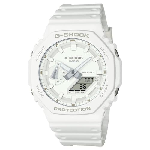 Image of Casio G-Shock GA-2100-7A7ER Men's Analogue-Digital Quartz Watch with Bio-Based Resin Strap, Mineral Glass, Stop Watch, Countdown Timer, World Time, White, 45 mm