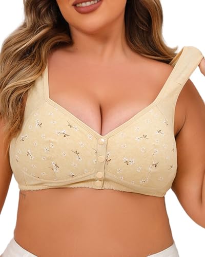 Lisa Charm Daisy Bras for Older Women Front Closure No Underwire Posture Correcting Bra, Comfortable & Breathable Daisy Bras(Beige, L)