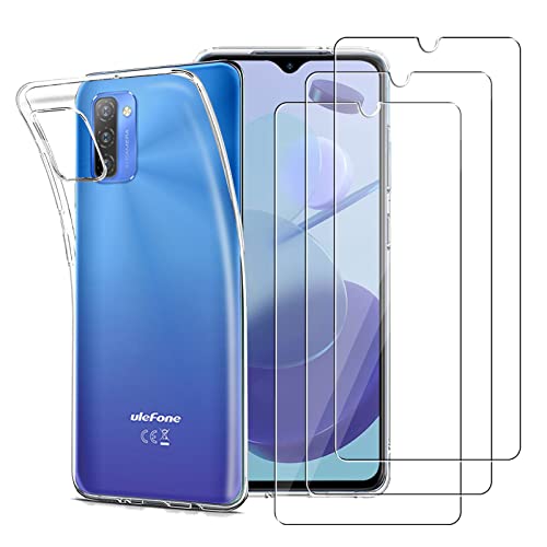 KZIOACSH Coque pour Ulefone Note 12/Ulefone Note 12P + 3 Pièces Protection écran,Mince résistant,Souple Flexible TPU Case,Transparent Cover