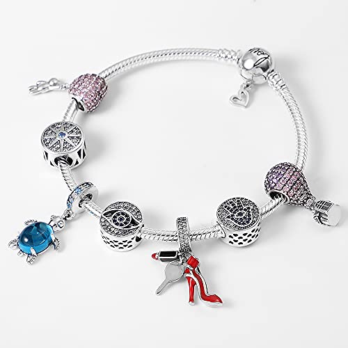 KUNSIR 925 Sterling Silver Snake Chain Bracelet with Love Round Buckle Charm Bracelets for Women Teen2