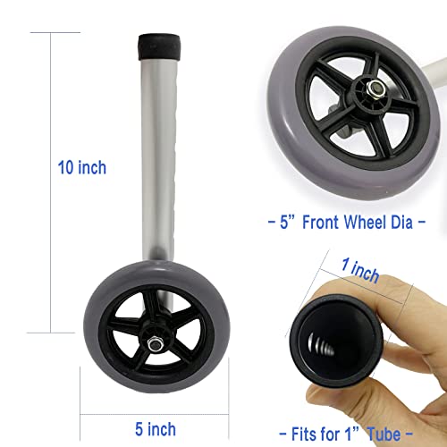 Walker Front Wheels Replacement Feet, Folding Roller Walker Accessories Parts For Elderly Disabled, 5" Wheel #TOP1
