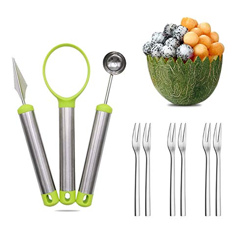 Juego de cucharas de meln, juego de cucharas de frutas de acero inoxidable 4 en 1, cuchara de frutas, eliminacin de semillas para cortador de frutas y pulpa de frutas