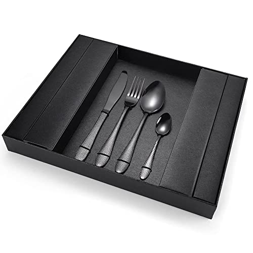 Ménagère 32 pièces en acier inoxydable noir pour 8 personnes avec couteaux et cuillères de table