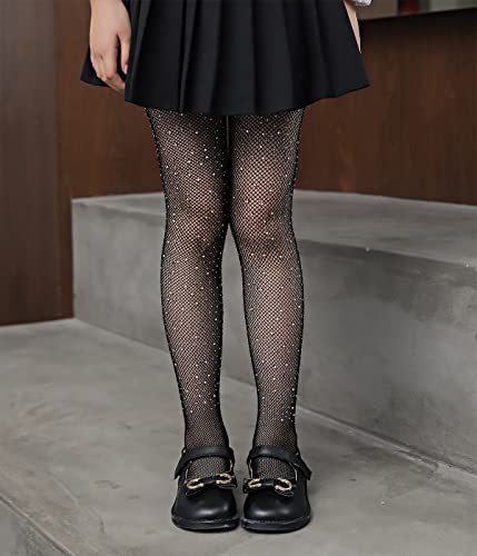 Vinicunca Girls High Waist Fishnet Tights Dance Tights For Girls Socks Seamless Rhinestone Fishnet Stockings (Black, 3-16Years) #TOP3