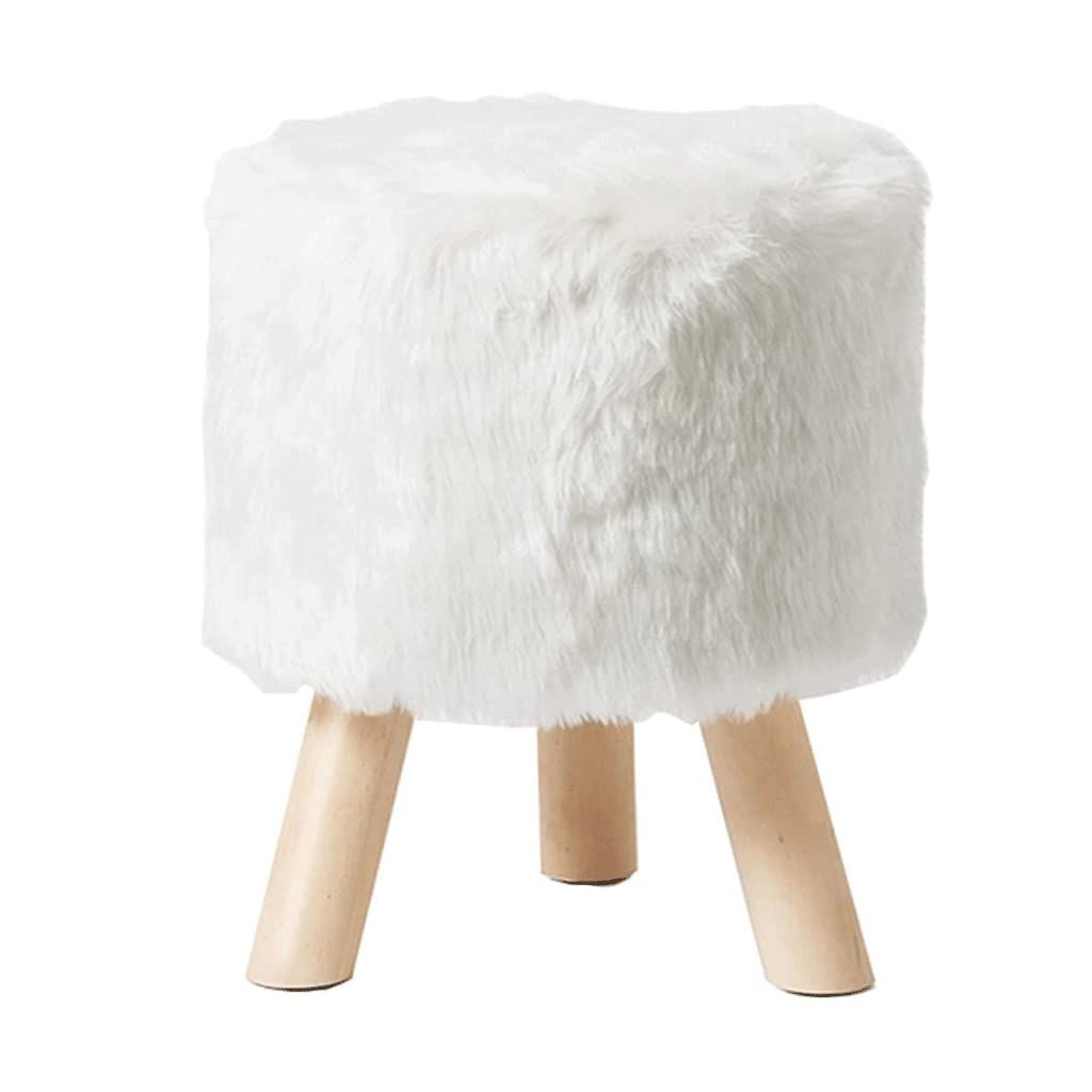 Tabouret repose-pieds rond en flanelle avec pieds en bois stables