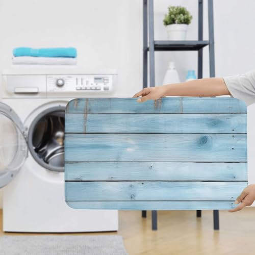 Tapis de salle de bain lot de 3 avec contour WC en U bleu absorbant - 8