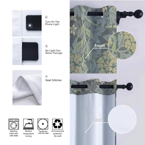 Deertweet Home Green Blackout Curtains William Morris Artwork Window Drapes Floral Botanical Thermal Insulated Curtains for Bedroom Living Room 2 Panels H260xB140 - Image 6